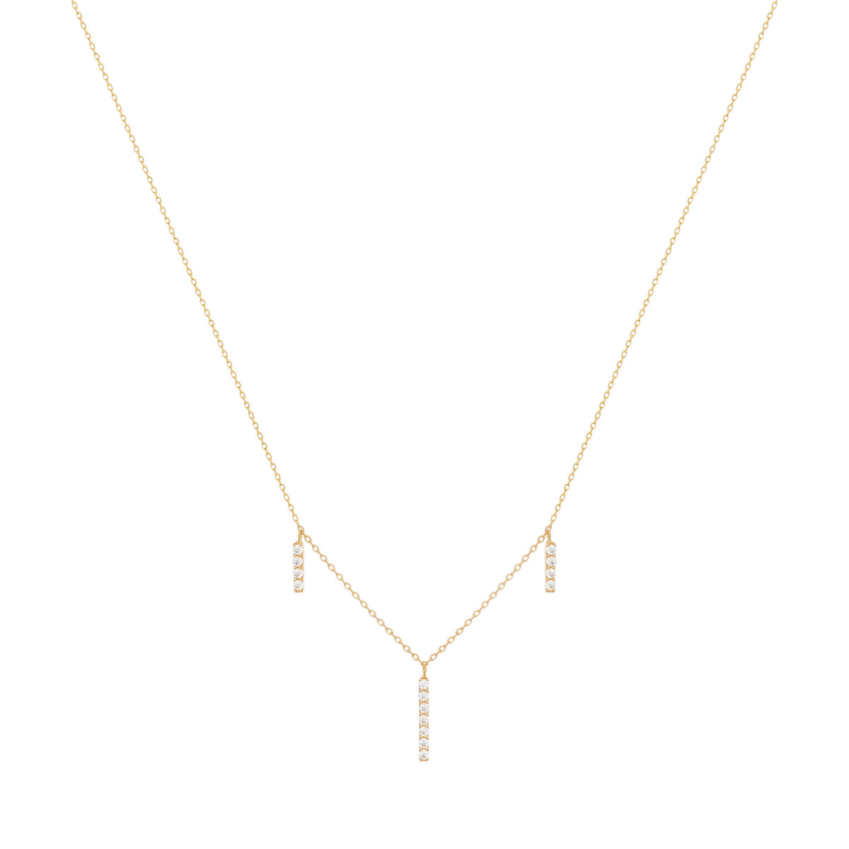 Dangling Bar 18K Gold Necklace w. Diamonds