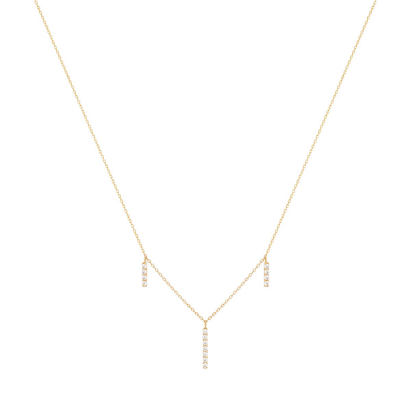 Dangling Bar 18K Gold Necklace w. Diamonds