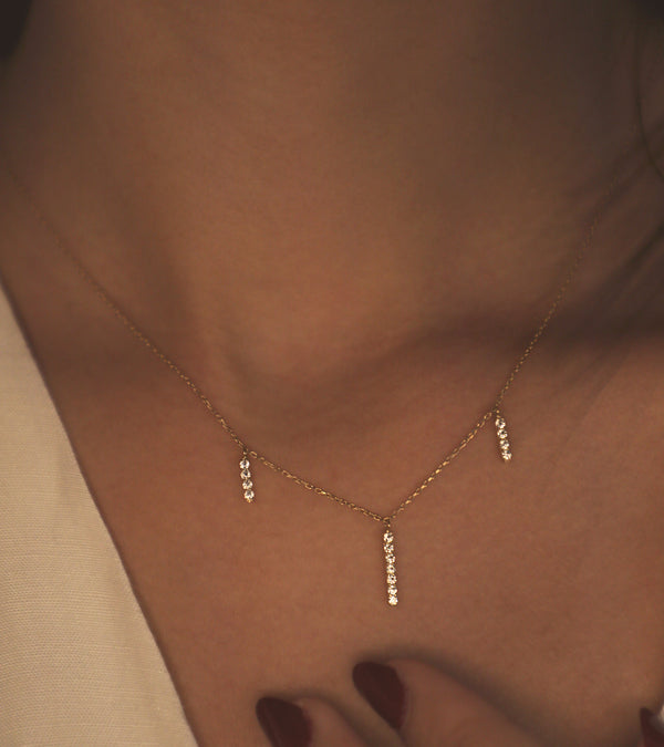 Dangling Bar 18K Rosegold Necklace w. Diamonds