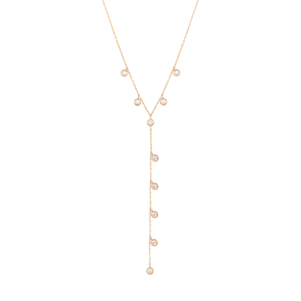 Dangling Chain 18K Rose Gold Necklace w. Diamonds