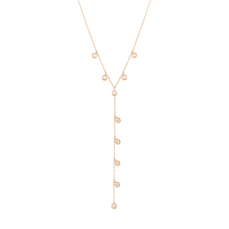 Dangling Chain 18K Rosegold Necklace w. Diamonds