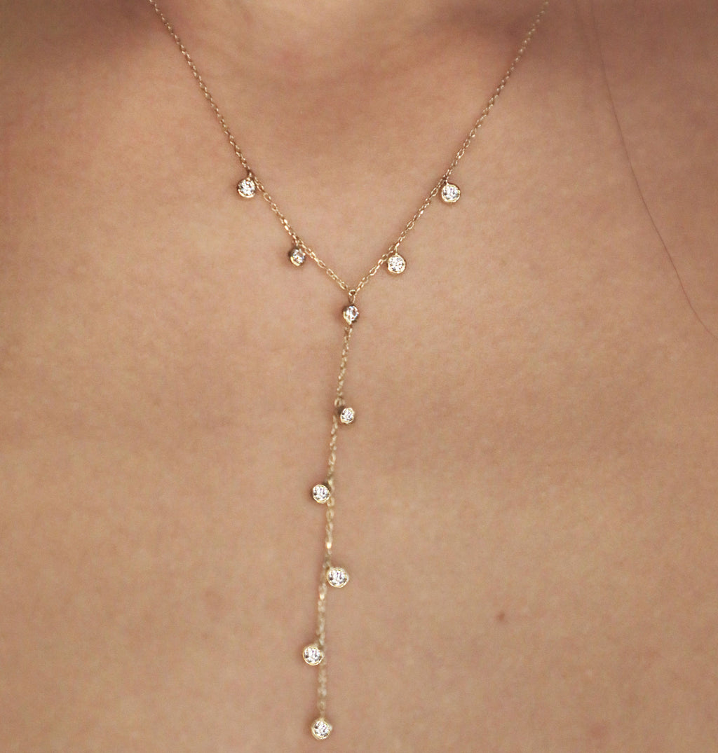 Dangling Chain 18K White Gold Necklace w. Diamonds