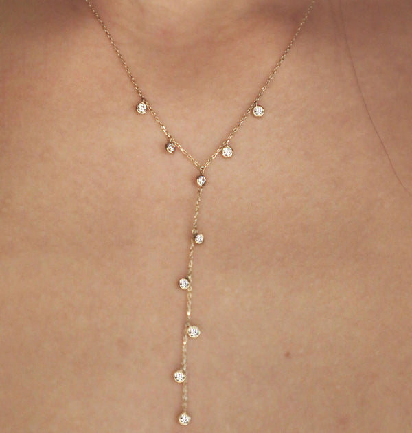 Dangling Chain 18K Rosaguld Halskæde m. Diamanter