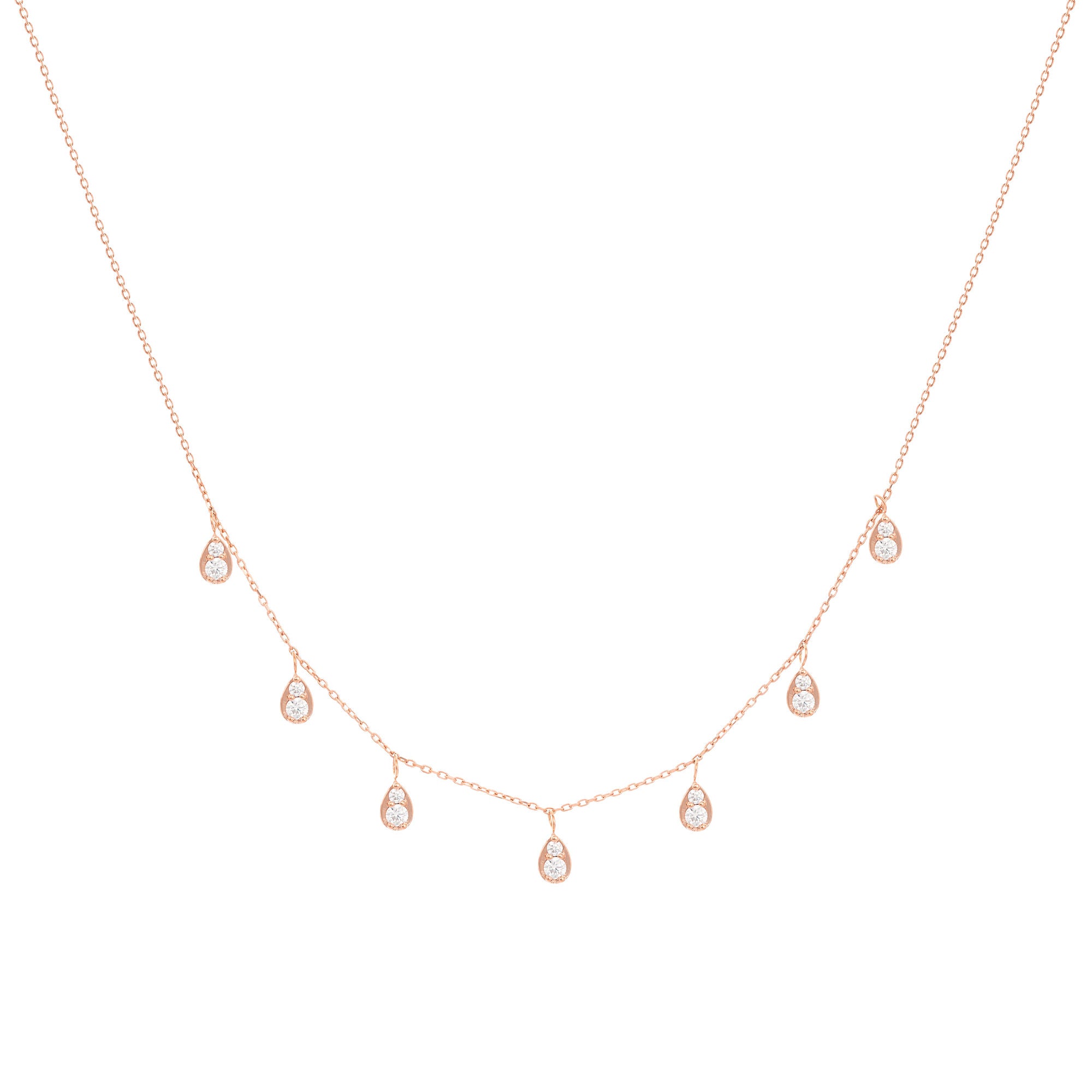 Dinglende pære 18k rose Guld Halskæde m. Diamanter