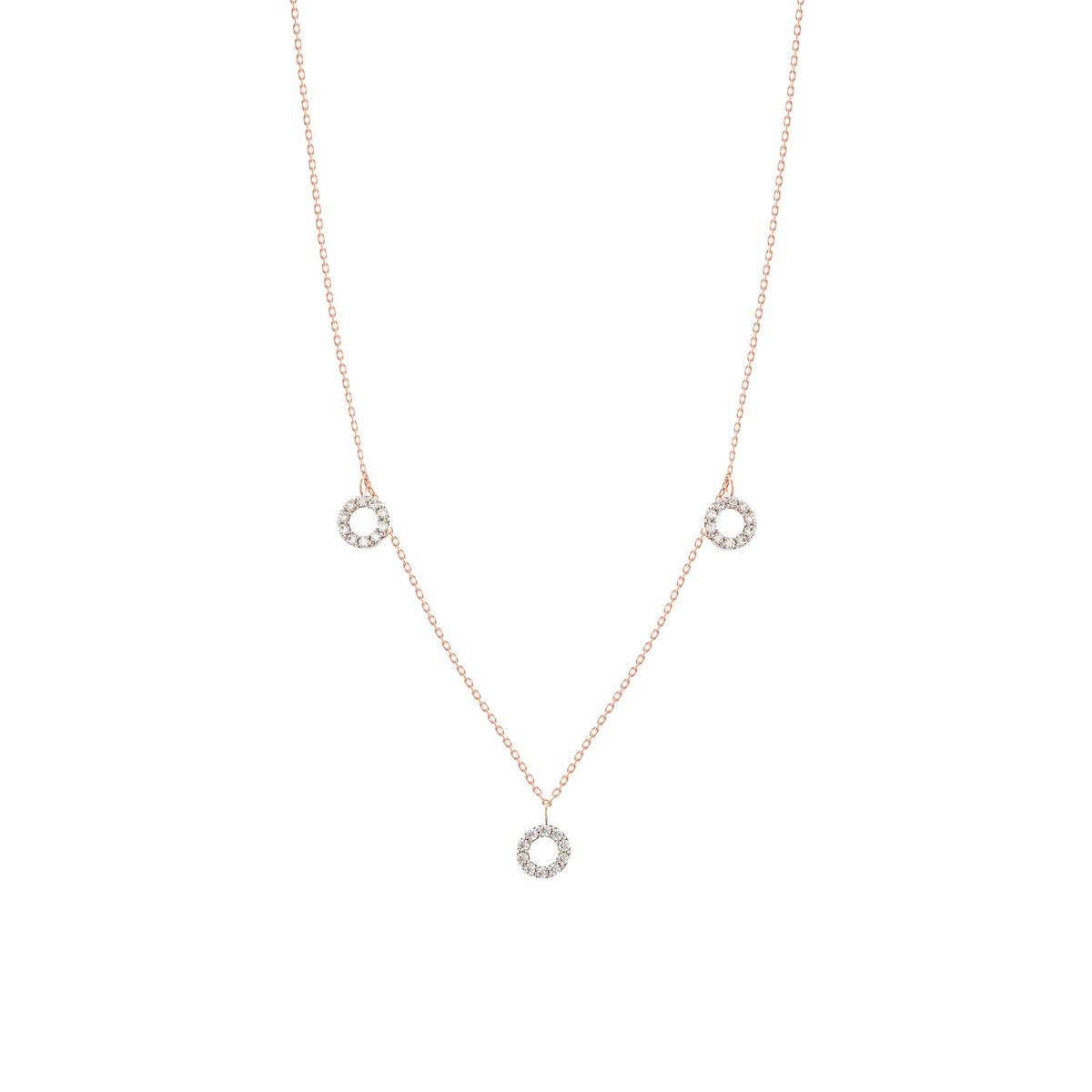 Dangling Round 18K Rose Gold Necklace w. Diamonds
