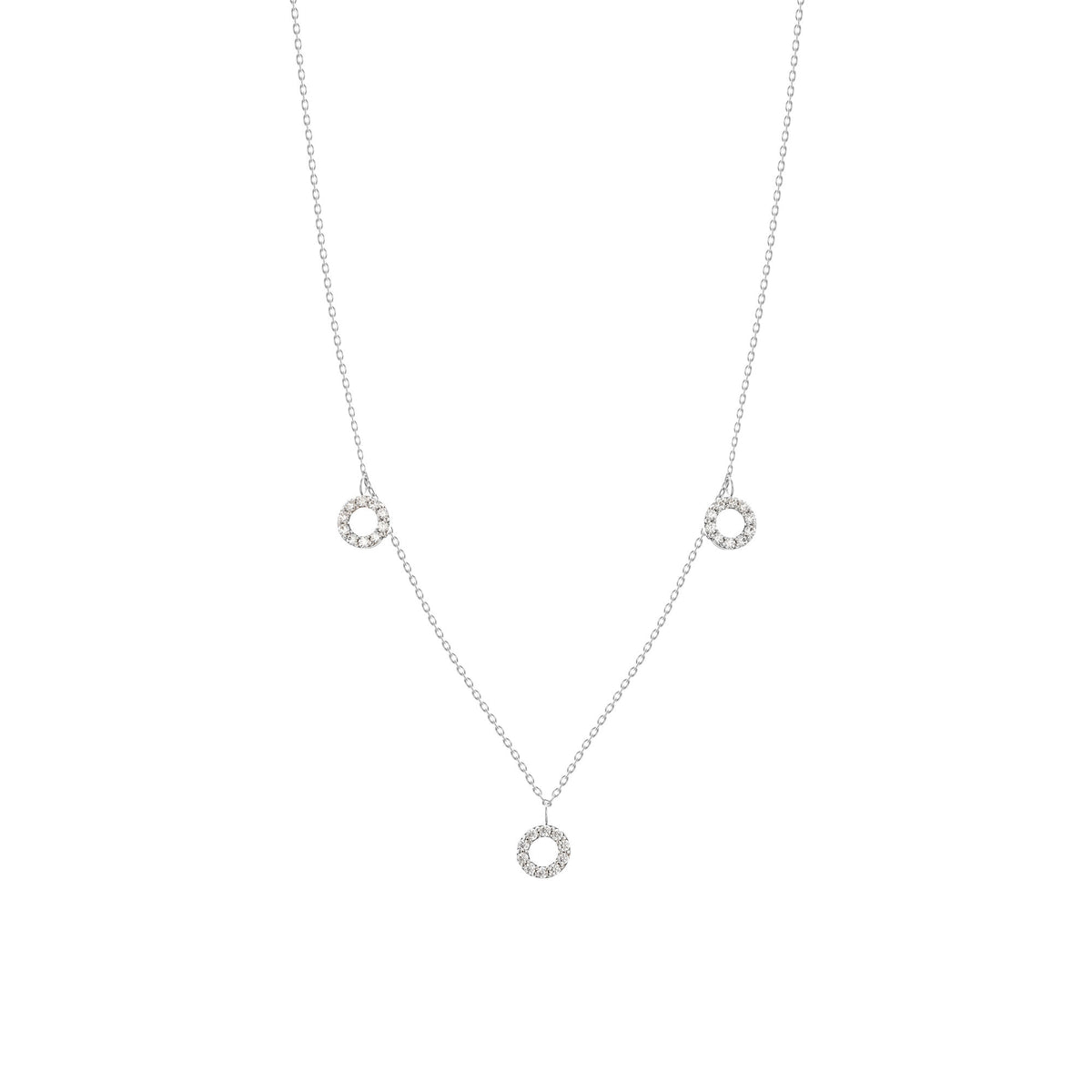Dangling Round 18K White Gold Necklace w. Diamonds