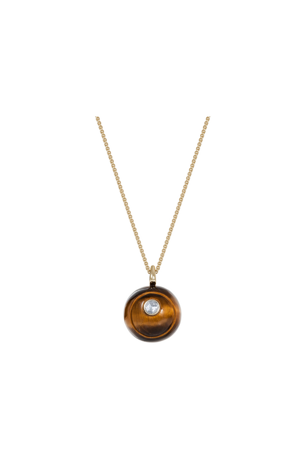 Svadhi 14K Gold Necklace w. Tiger's Eye, Quartz & Diamond