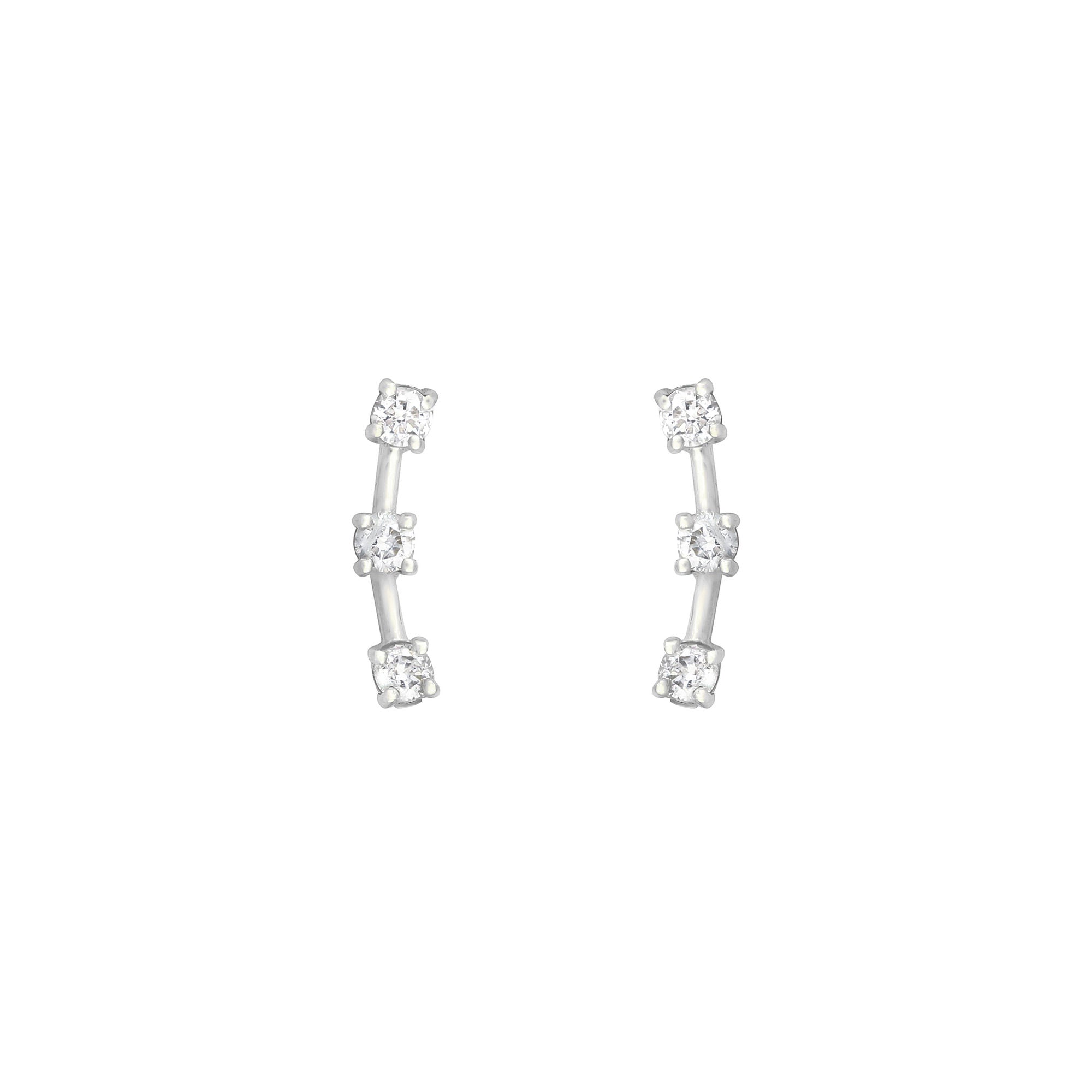 3 Stone Climber 18K White Gold Stud w. Diamond