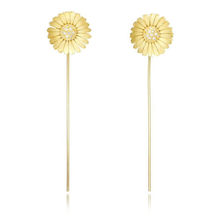 Daisy Drop 18K Gold Earrings w. Diamond