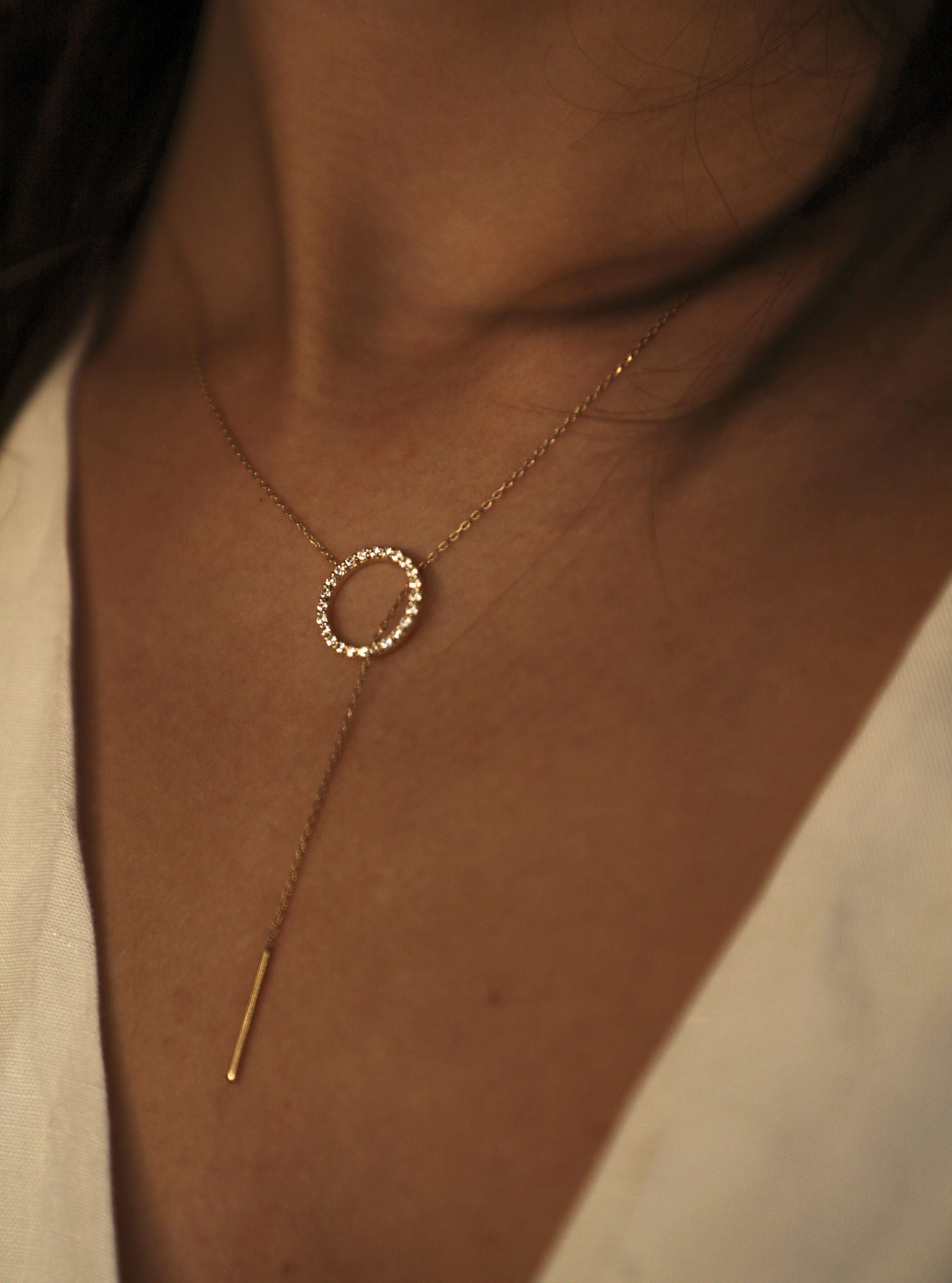 Diamonds Lariat 18K White Gold Necklace w. Diamonds