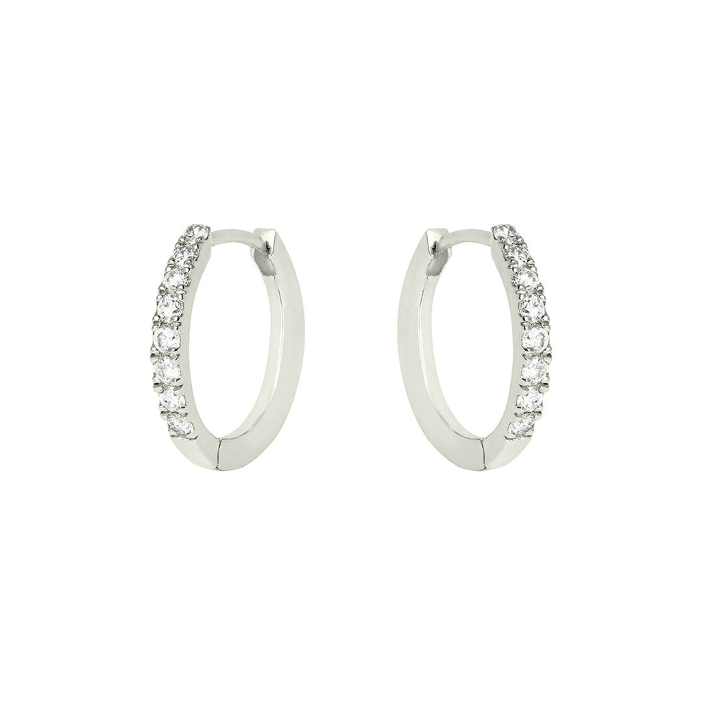 Pave Huggie 18K White Gold Huggie w. Diamonds