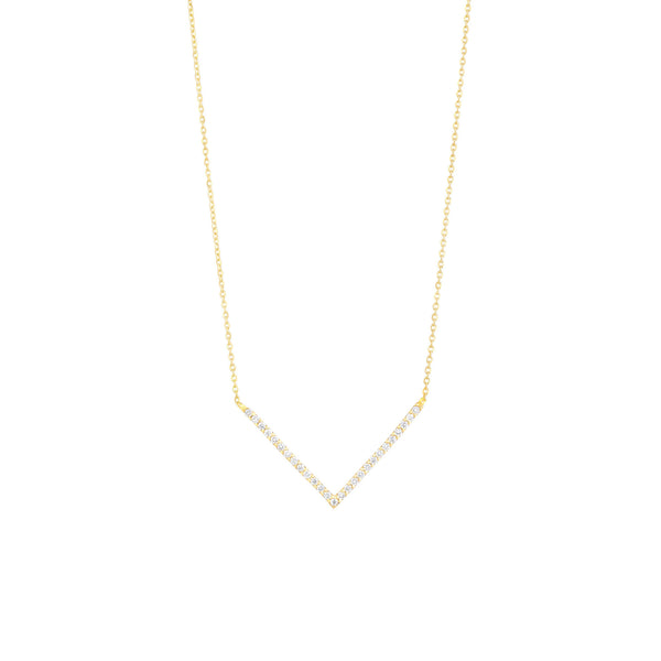 V 18K Gold Necklace w. Diamonds