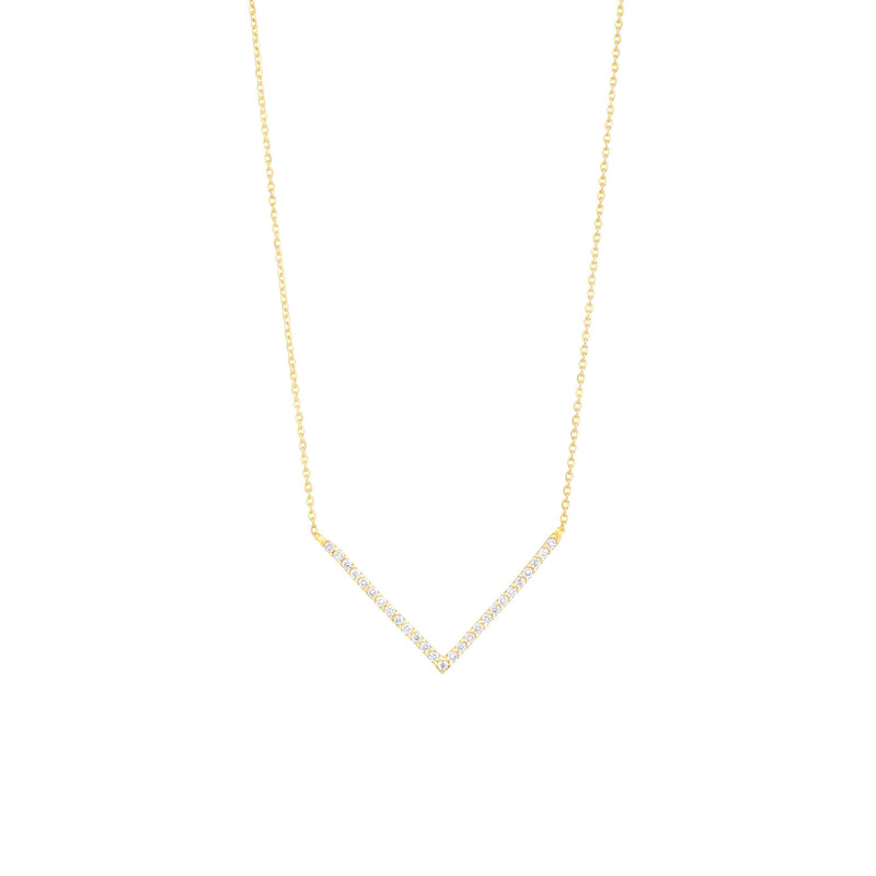 V 18K Gold Necklace w. Diamonds
