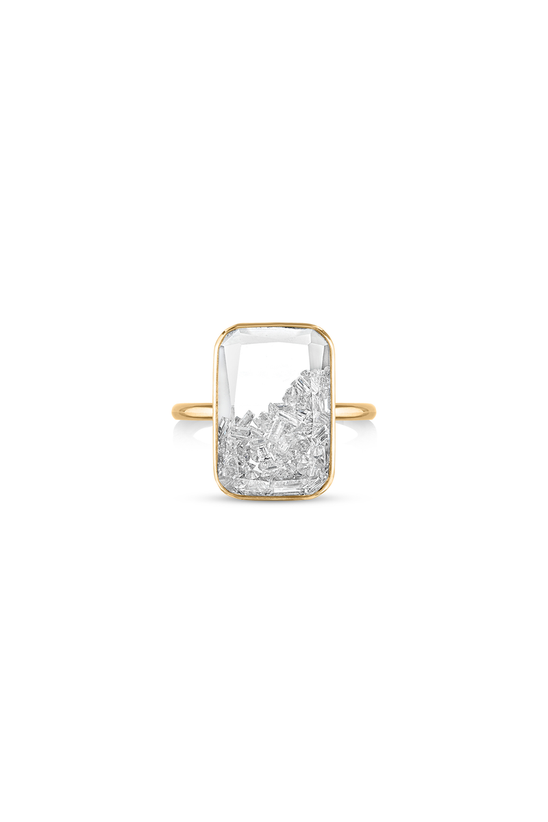 Diamond Rectangular 18K Gold Ring w. Diamond & Sapphire