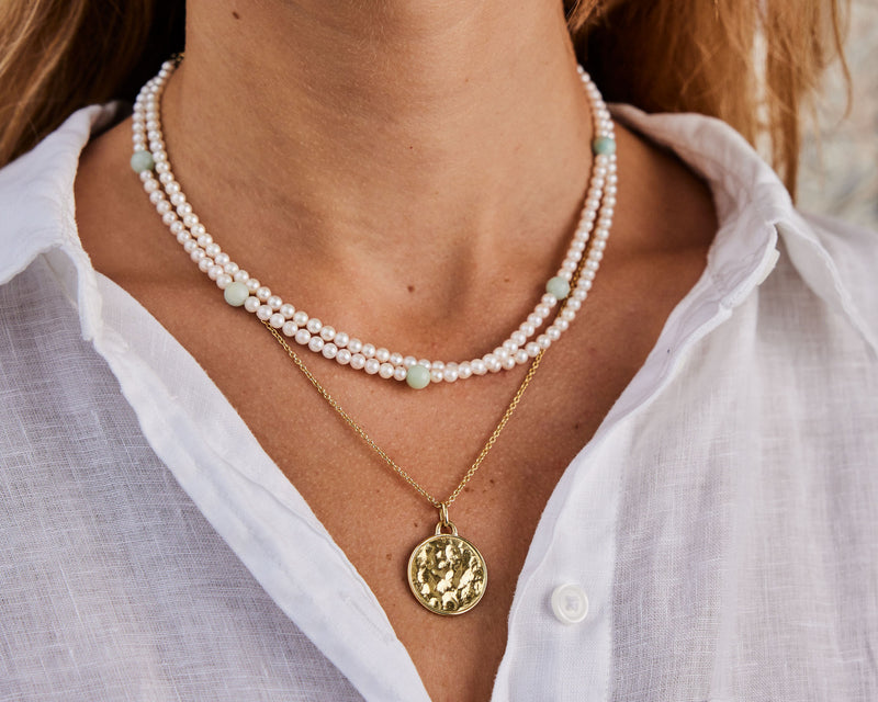 Perle & Amazonite 18k Guld Halskæde