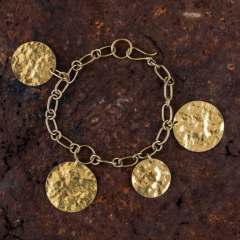 Sun Disc Charm 18K Gold Bracelet