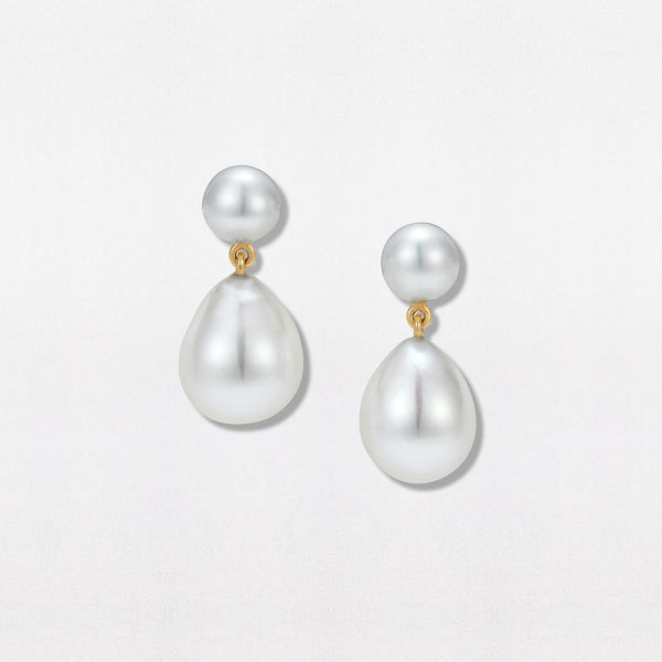 Pearl Double Drop 18K Gold Earrings