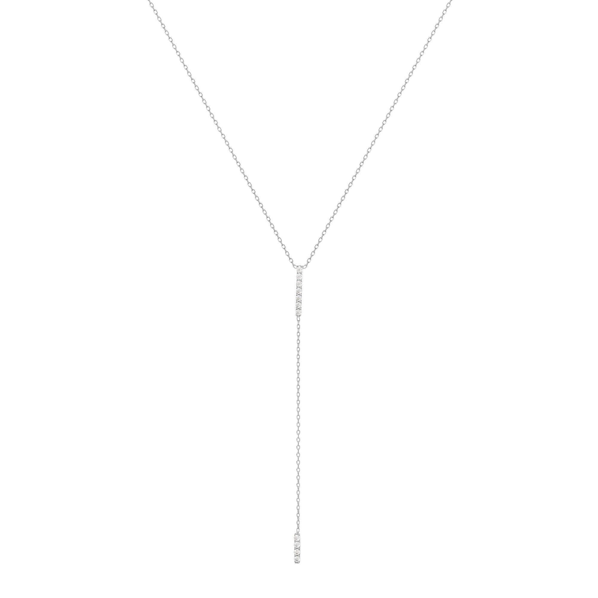 Double Bar 18K White Gold Necklace w. Diamonds