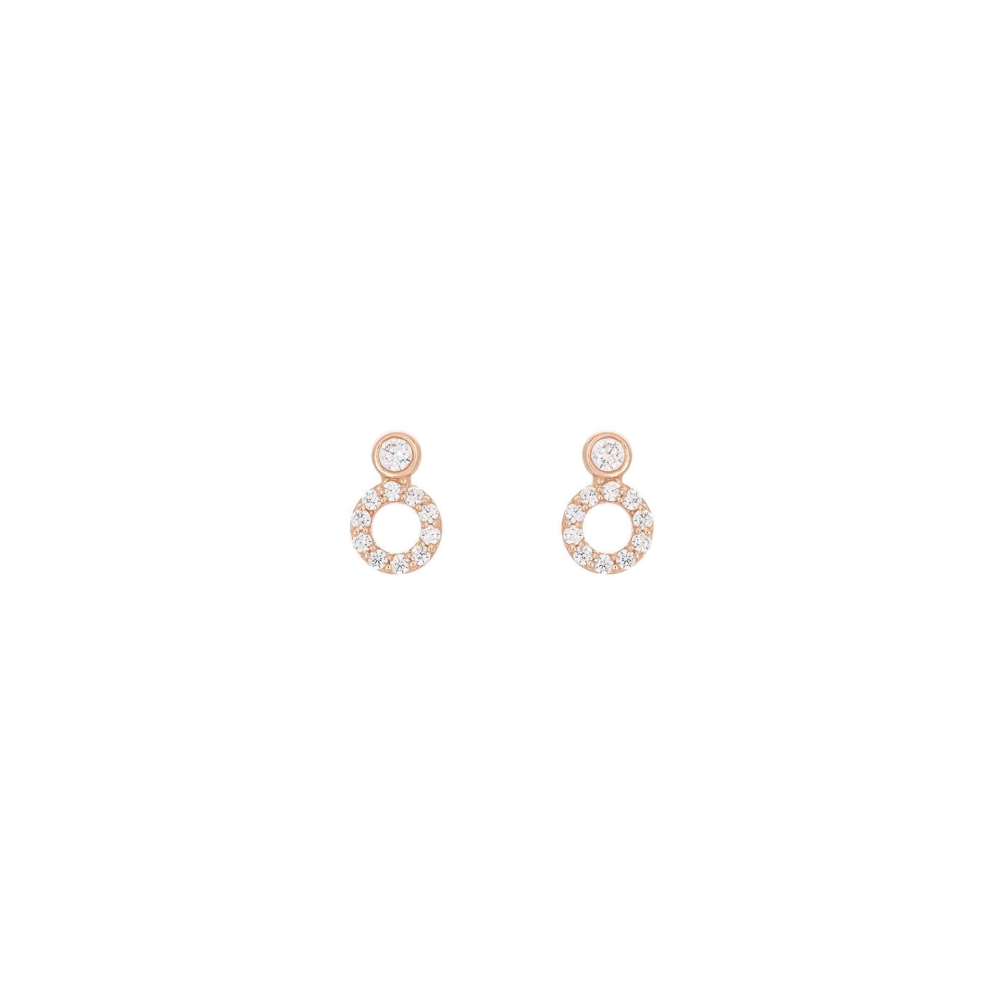 Double Circle 18K Rose Gold Stud w. Diamond