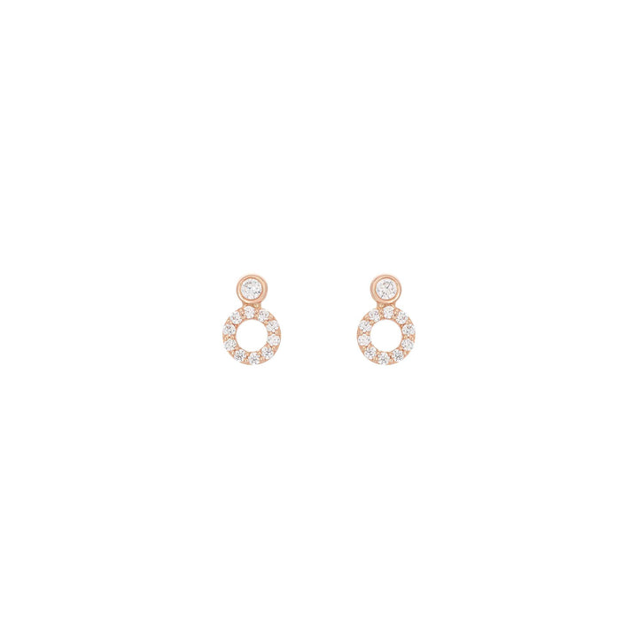 Double Circle 18K Rose Gold Stud w. Diamond