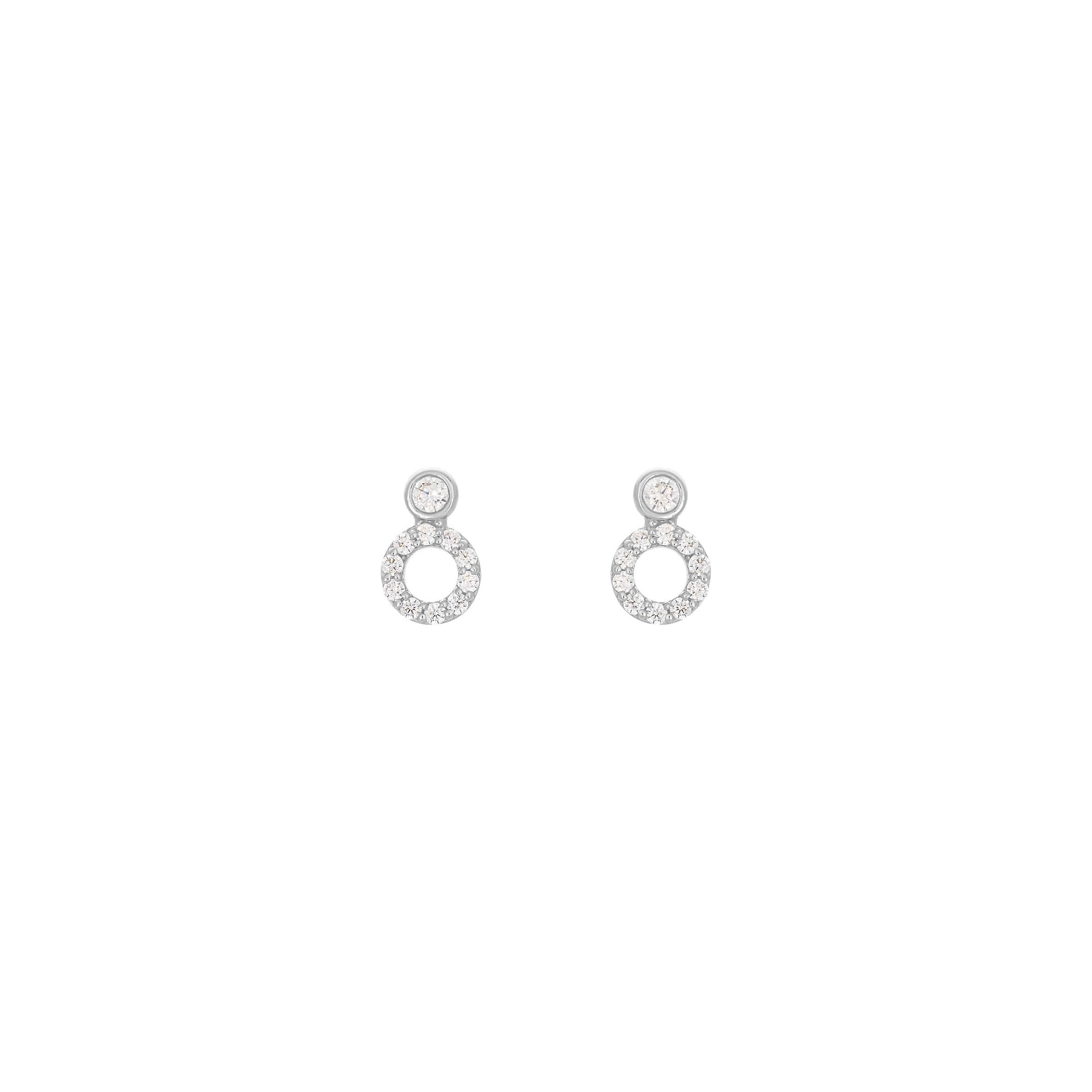 Dobbelt cirkel 18k hvid Guld Ørestik m. Diamant