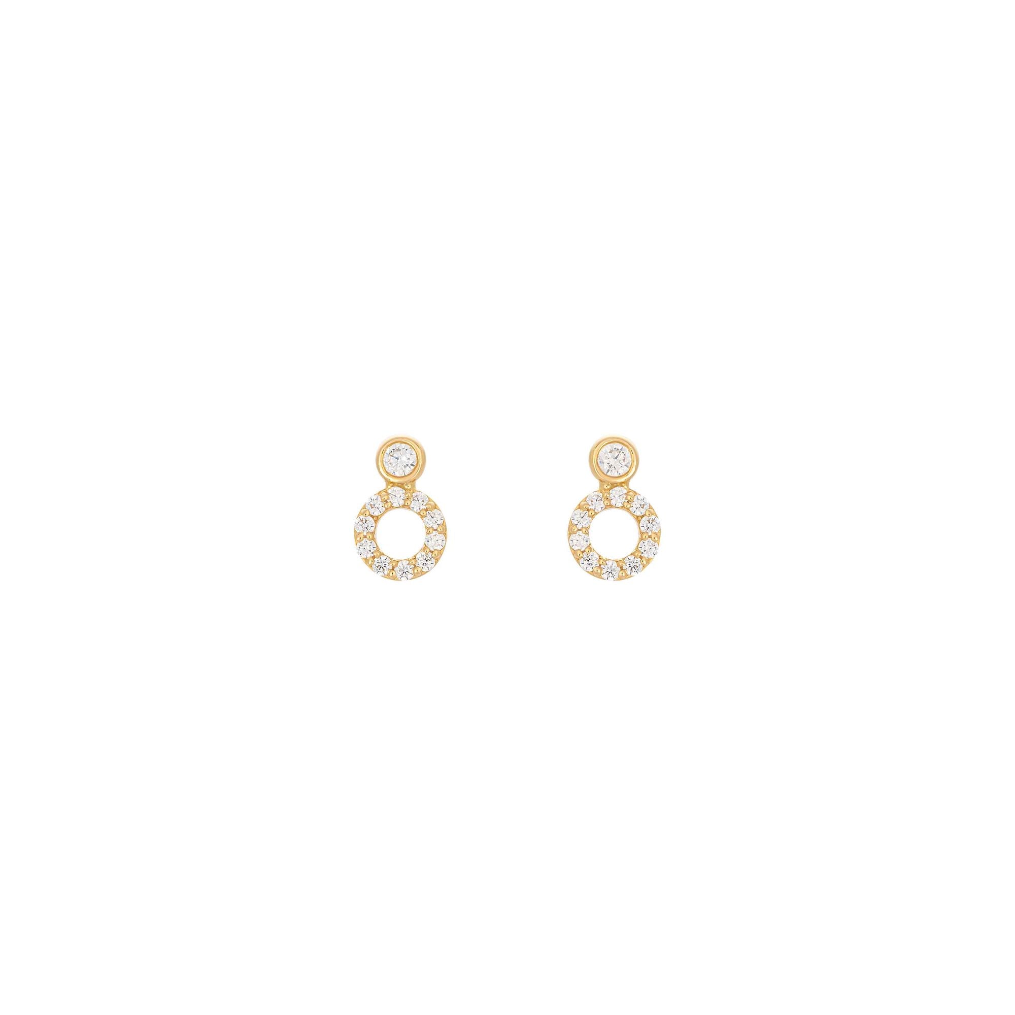 Double Circle 18K Gold Stud w. Diamond