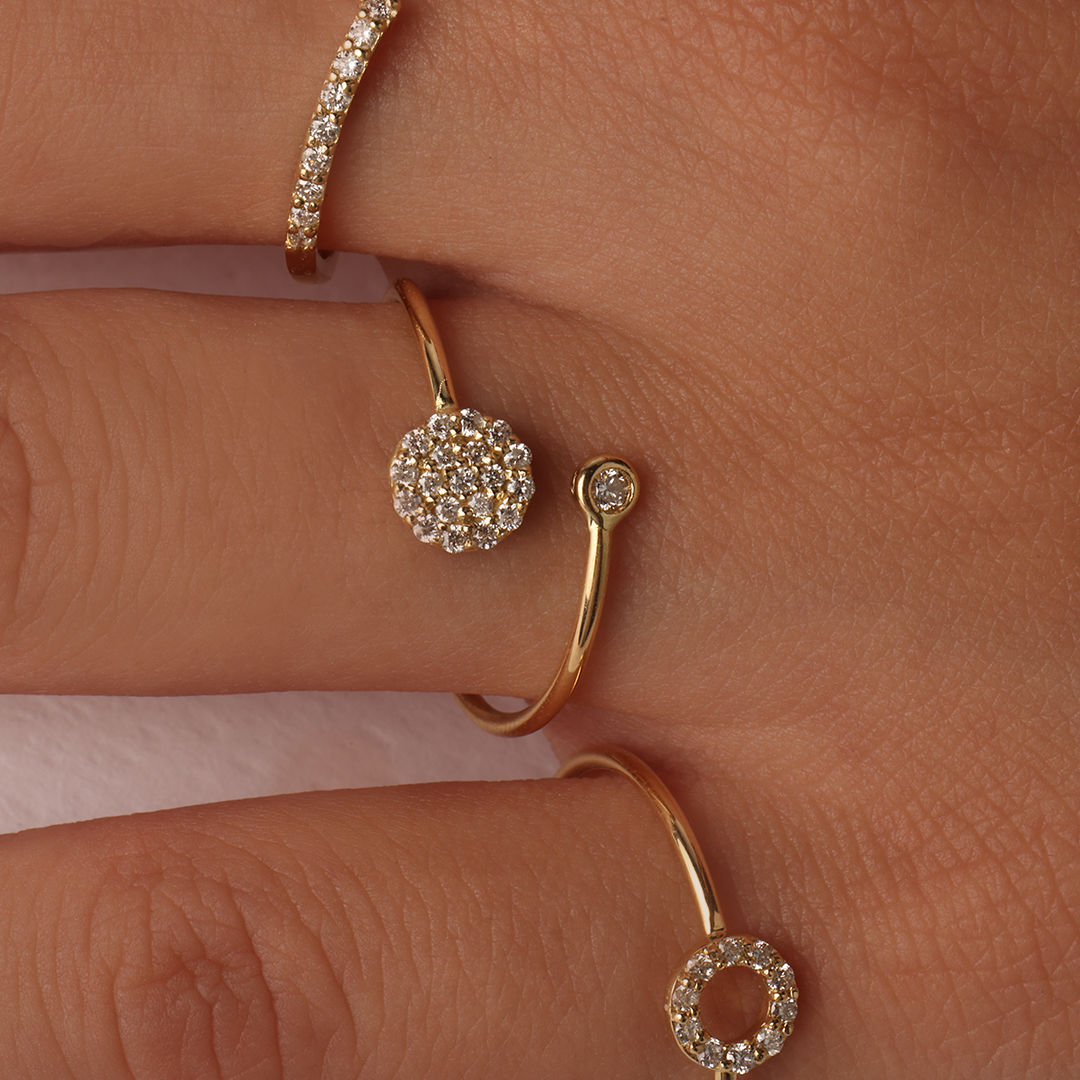Double Circle Pave 18K Gold Ring w. Diamonds
