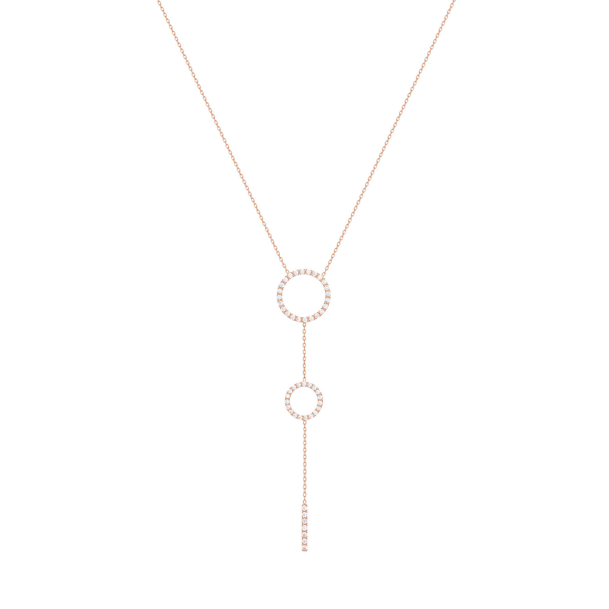 Double Hoops 18K Rose Gold Necklace w. Diamonds