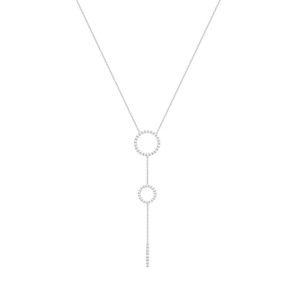 Double Hoops 18K White Gold Necklace w. Diamonds