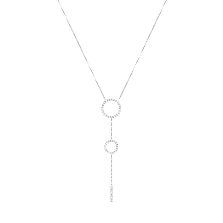 Double Hoops 18K White Gold Necklace w. Diamonds