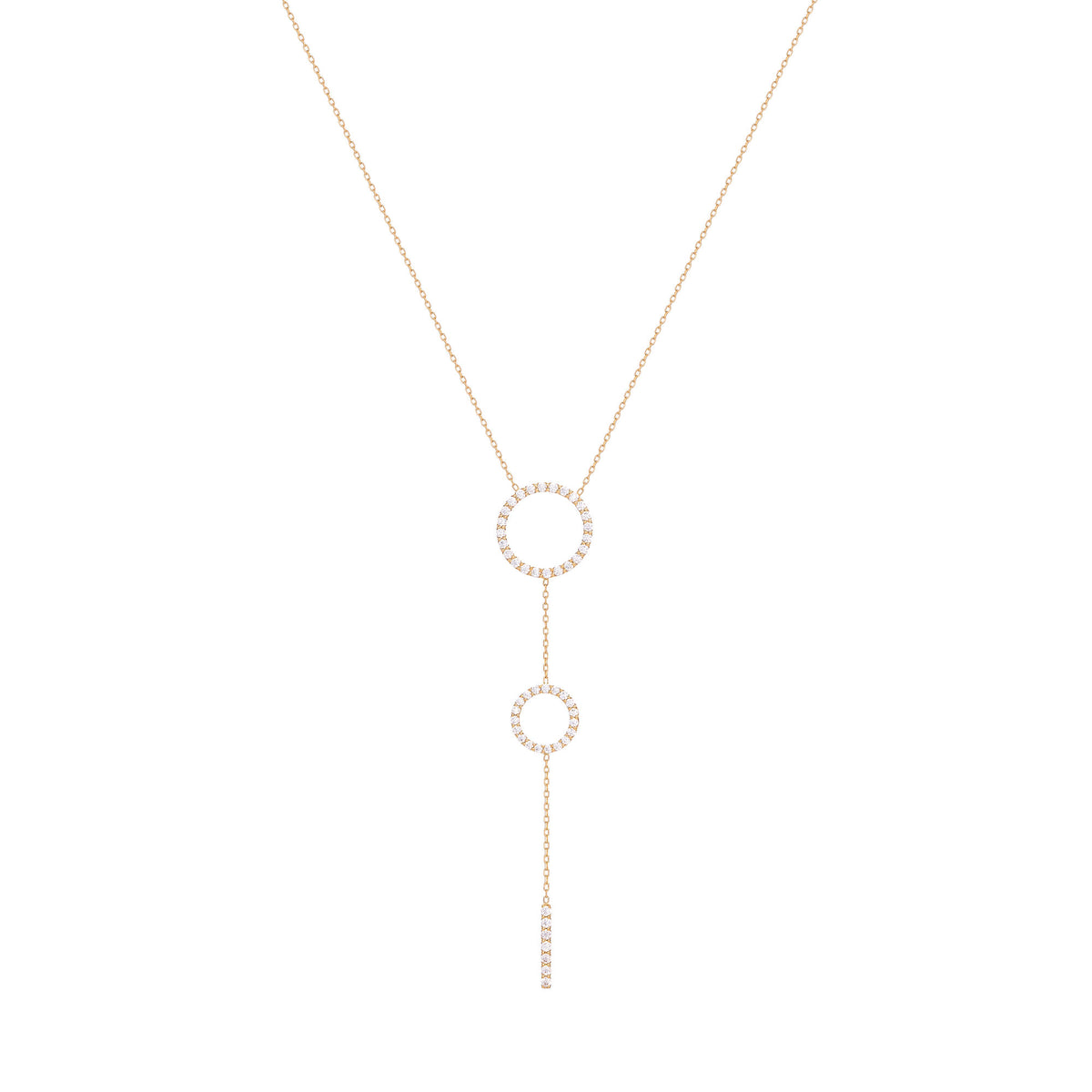 Double Hoops 18K Gold Necklace w. Diamonds
