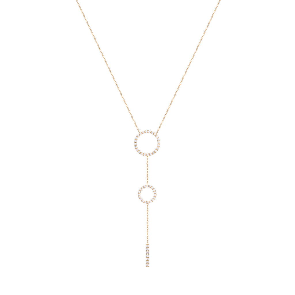 Double Hoops 18K Gold Necklace w. Diamonds