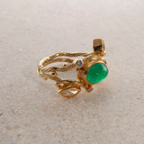 Double Seafire 18K & 22K Gold Ring w. Emerald & Diamonds