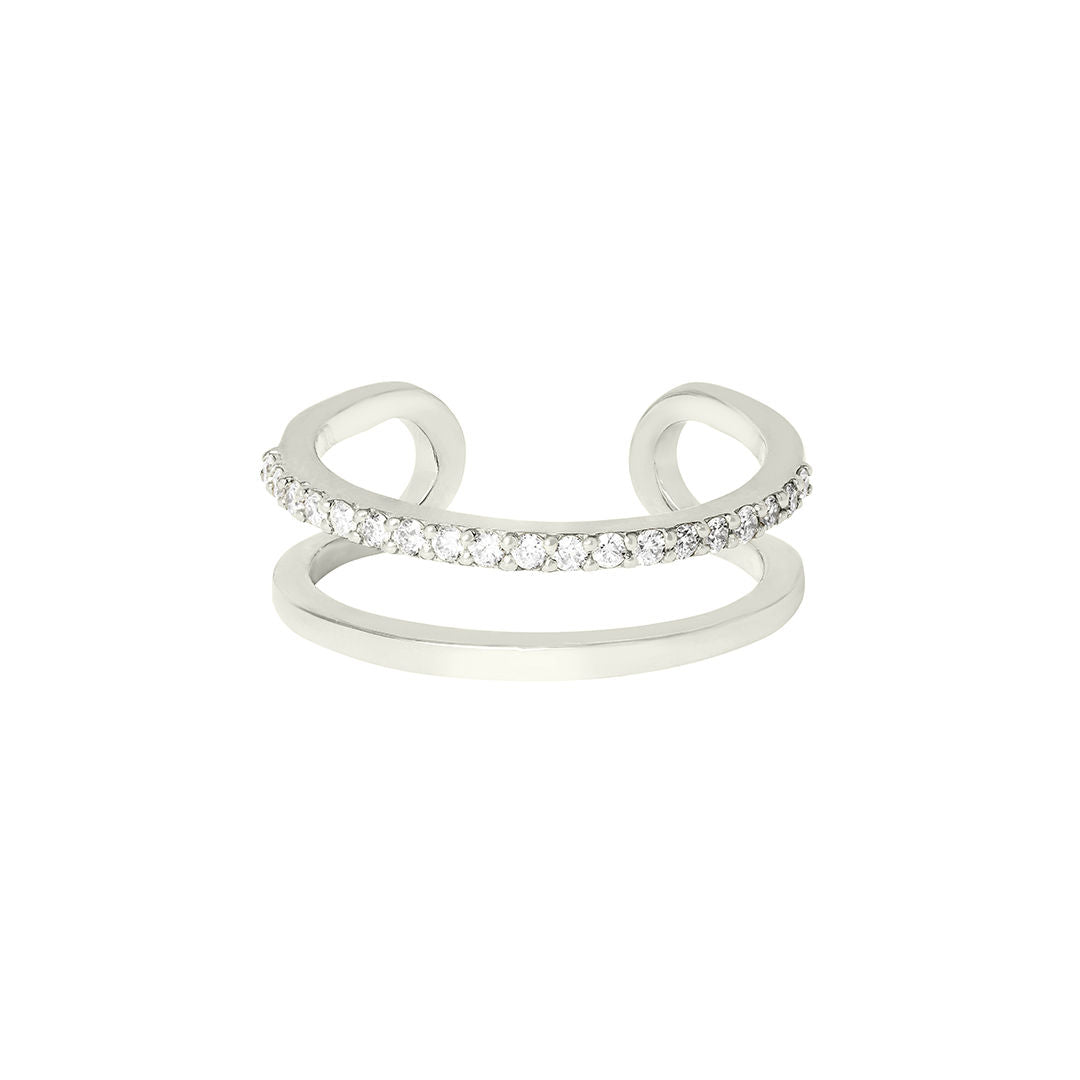 Doppelte Ärger 18k Weißgoldring w. Diamanten