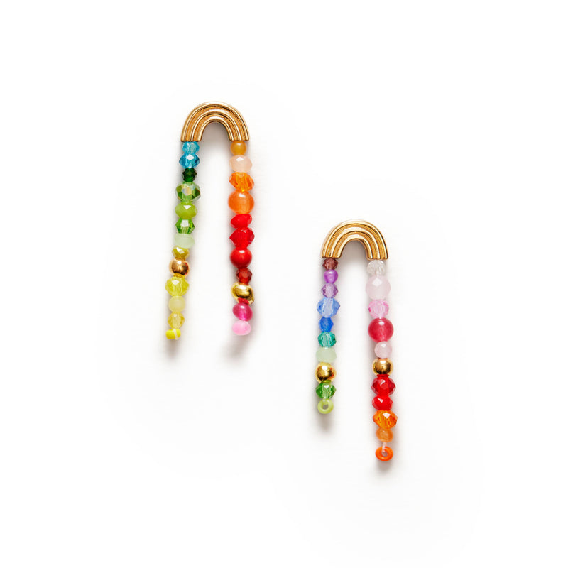 Double Rainbow Gold Plated Earrings w. Mixed Beads