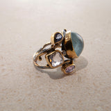 Double Seafire 18K, 22K & 24K Gold & Silver Ring w. Gemstones