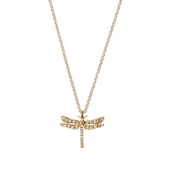 Dragonfly Gold Plated Necklace w. Diamond