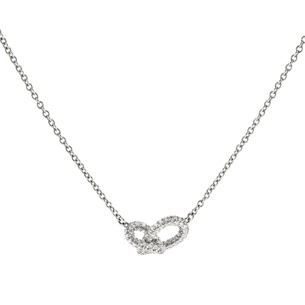 Drop Link Mini 18k Half Pavé Whitegold Necklace w. Diamonds