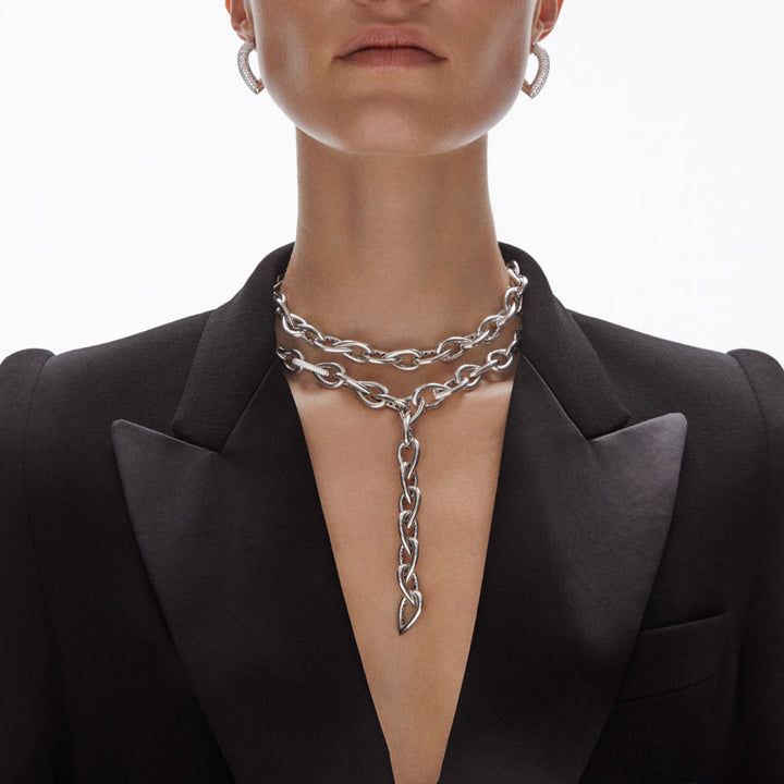 Drop Link Medium Pavé (25 mm) 18K Whitegold Hoops w. Diamanten