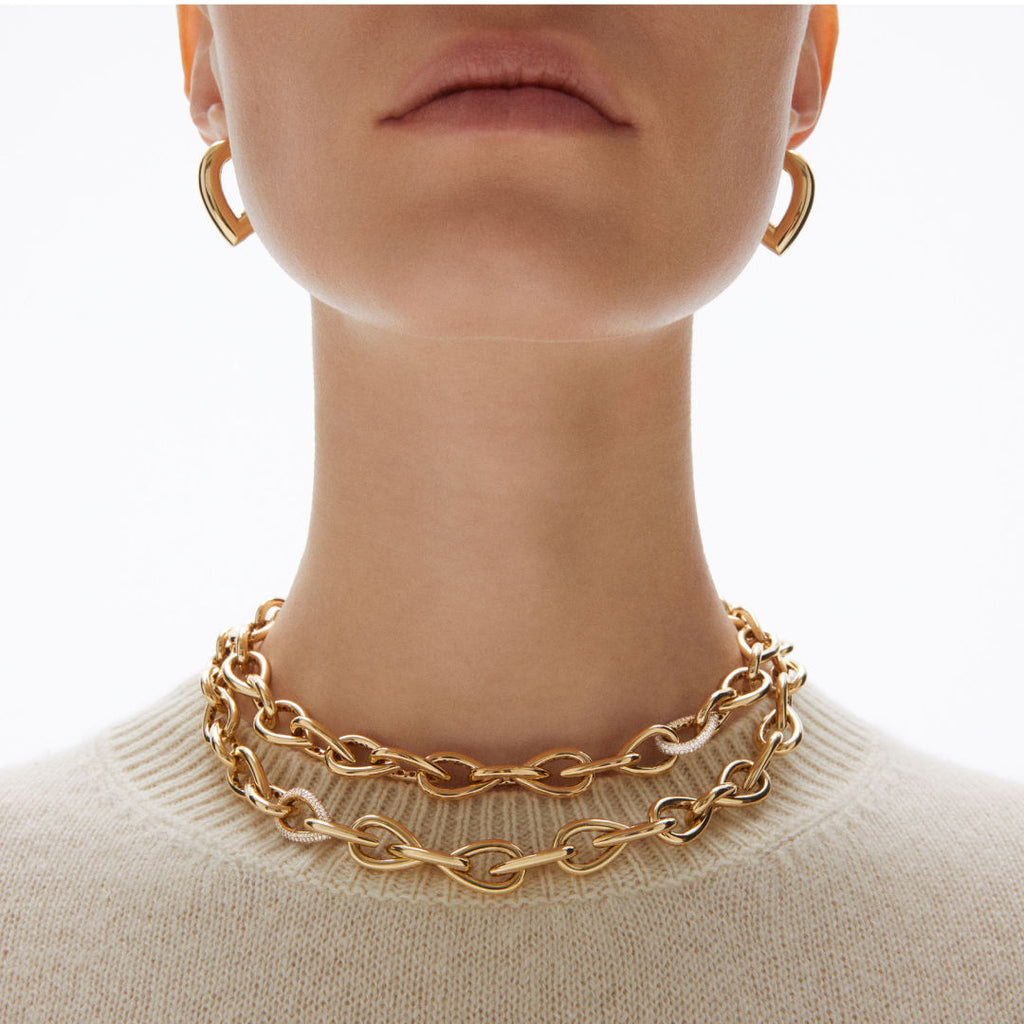 Drop Link Medium Plain (25 mm) 18K Gold Hoops