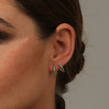 Dual 18K Gold Hoops w. Diamonds & Emeralds