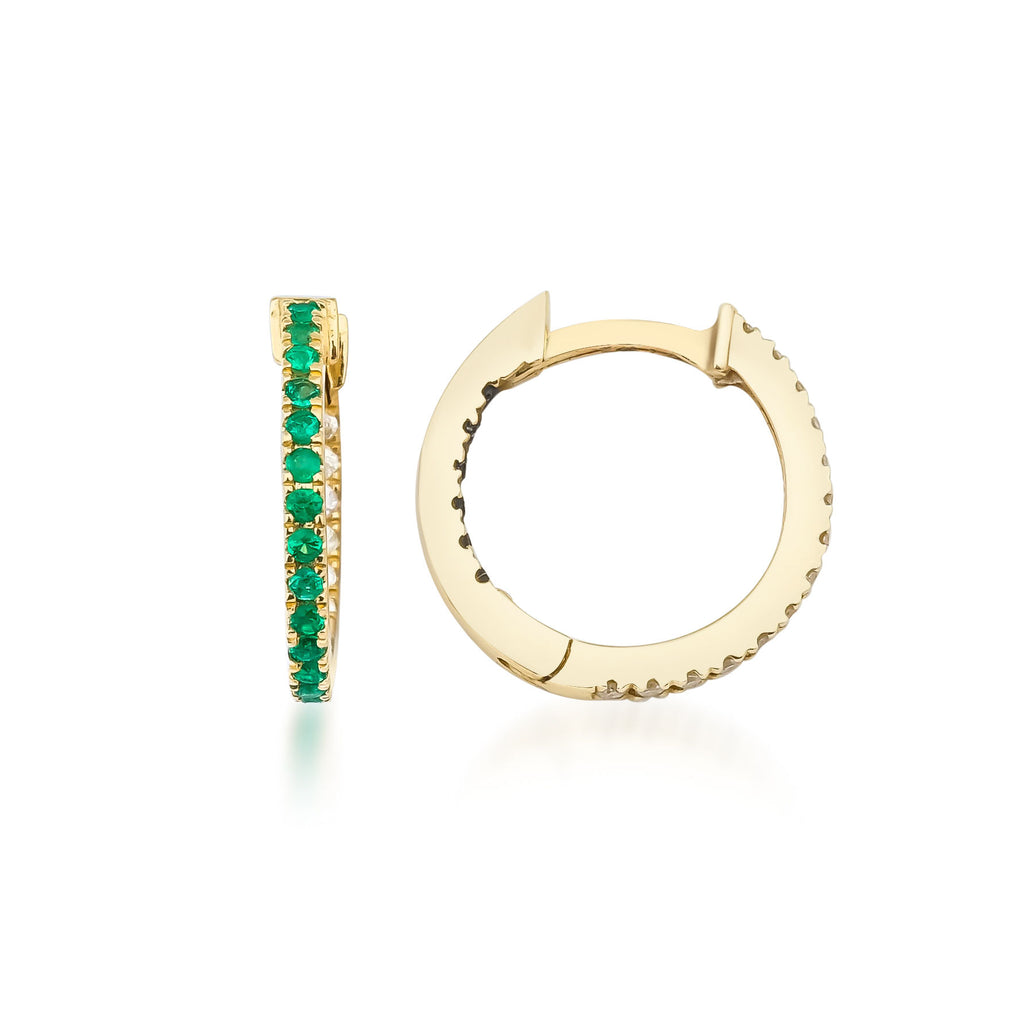 Dual 18K Gold Hoops w. Diamonds & Emeralds