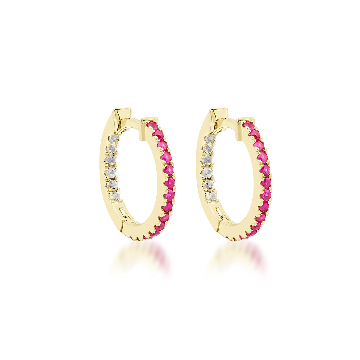 Dobbelt 18K Guld Hoops m. Rubiner & Safirer
