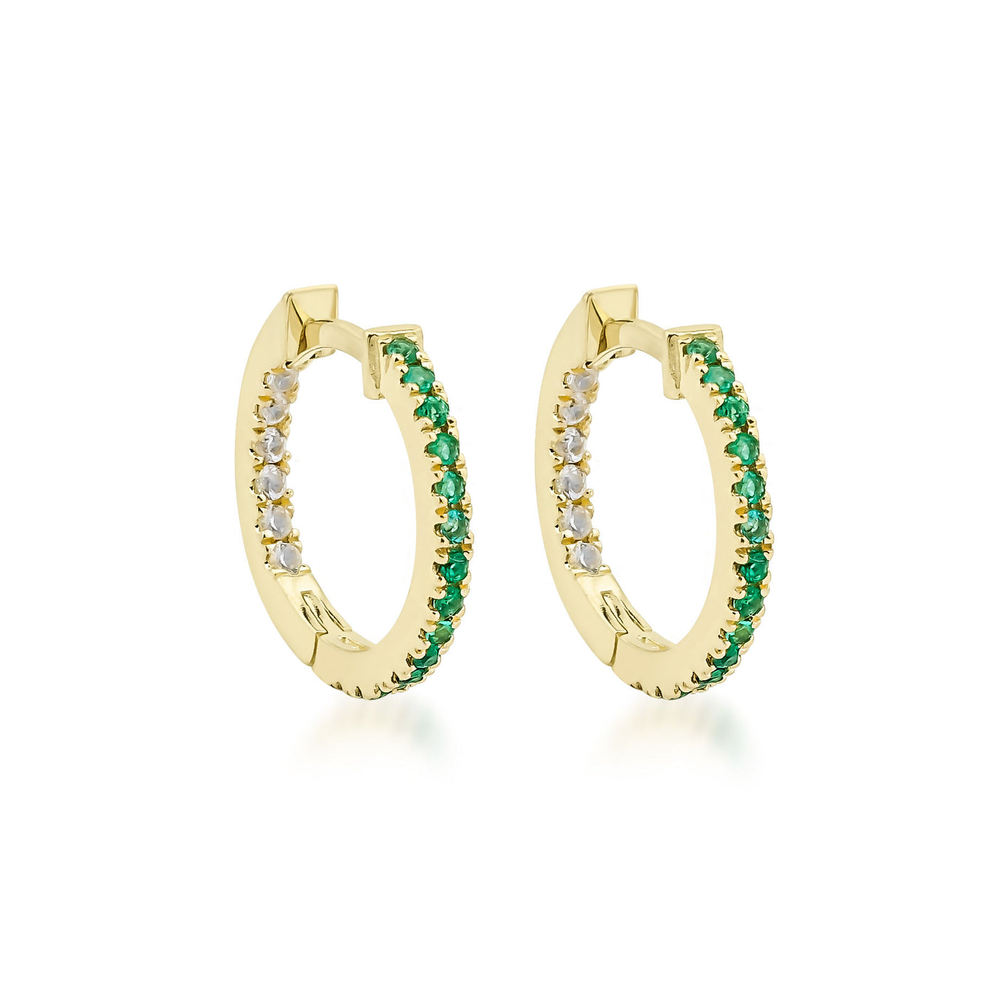 Dobbelt 18K Guld Hoops m. Diamanter & Smaragder