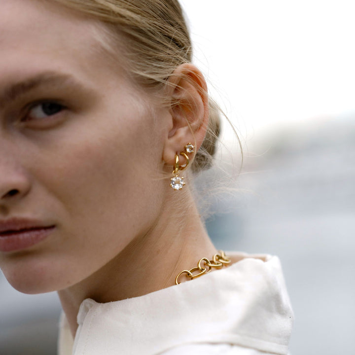 Cocktail 18K Gold Studs w. 5mm Crystals