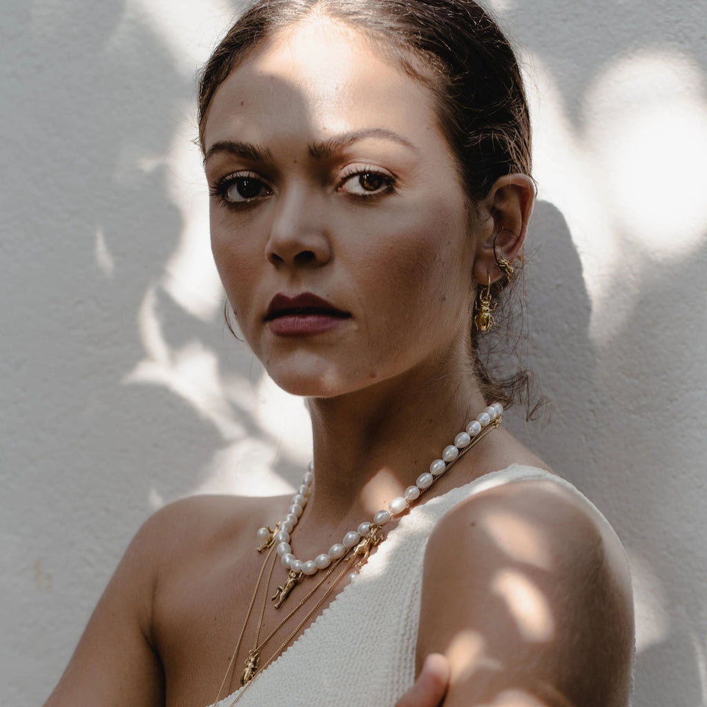 Monkey Gold Plated Necklace w. Pearls