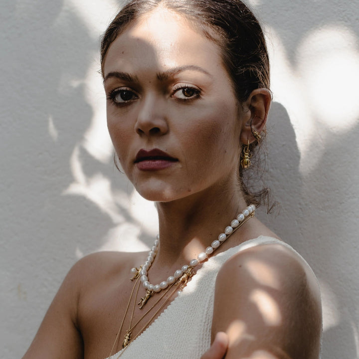 Monkey Gold Plated Necklace w. Pearls