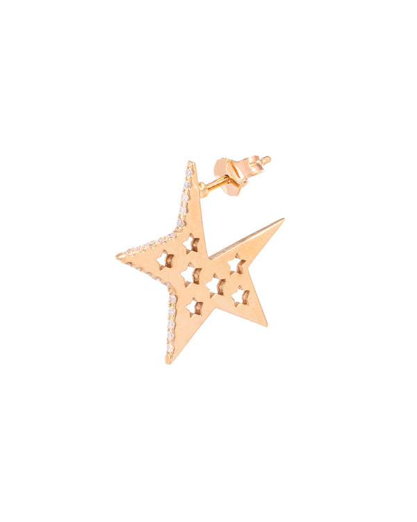 Stjerne 18K Guld, Hvidguld eller Rosaguld Ørering m. Diamanter