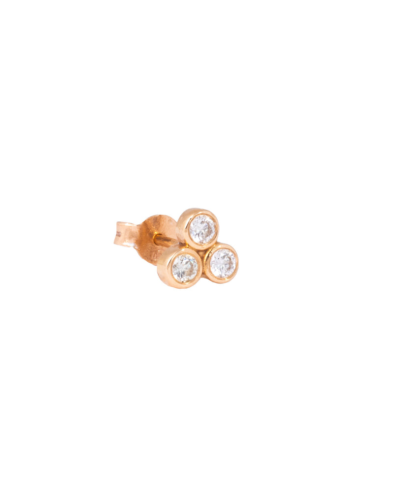 3 Studs 18K Gold, Whitegold or Rosegold Earring w. Diamonds