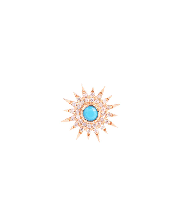 Sun 18K Gold, Whitegold or Rosegold Earring w. Diamonds & Turquoise